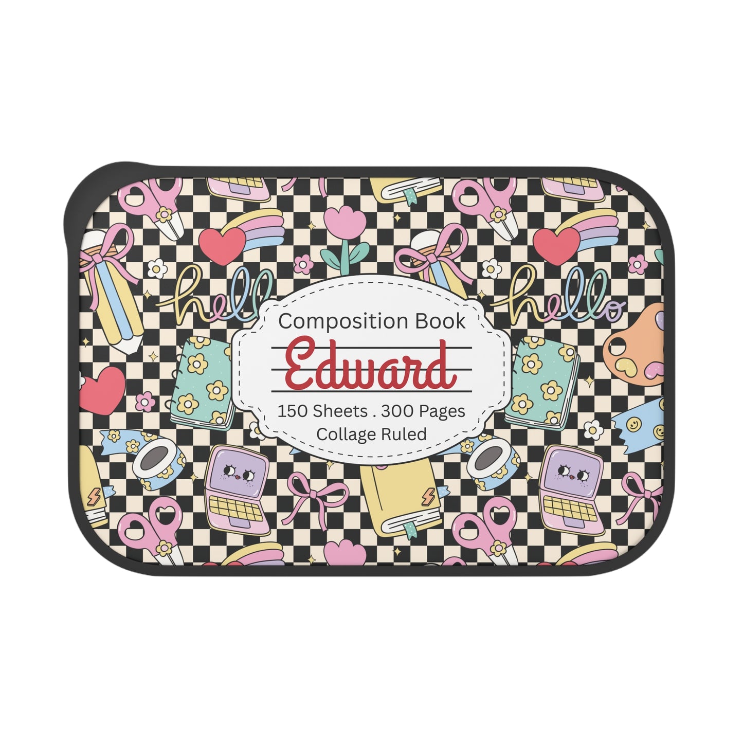 Personalized Black Doodle Daydream Composition Book Inspired Bento Box, Fun Lunch Container, School Lunch, Meal Prep, Kids' Utensils, Back to School, Child's Lunchbox