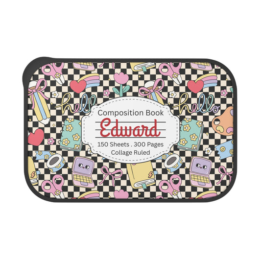 Personalized Black Doodle Daydream Composition Book Inspired Bento Box, Fun Lunch Container, School Lunch, Meal Prep, Kids' Utensils, Back to School, Child's Lunchbox