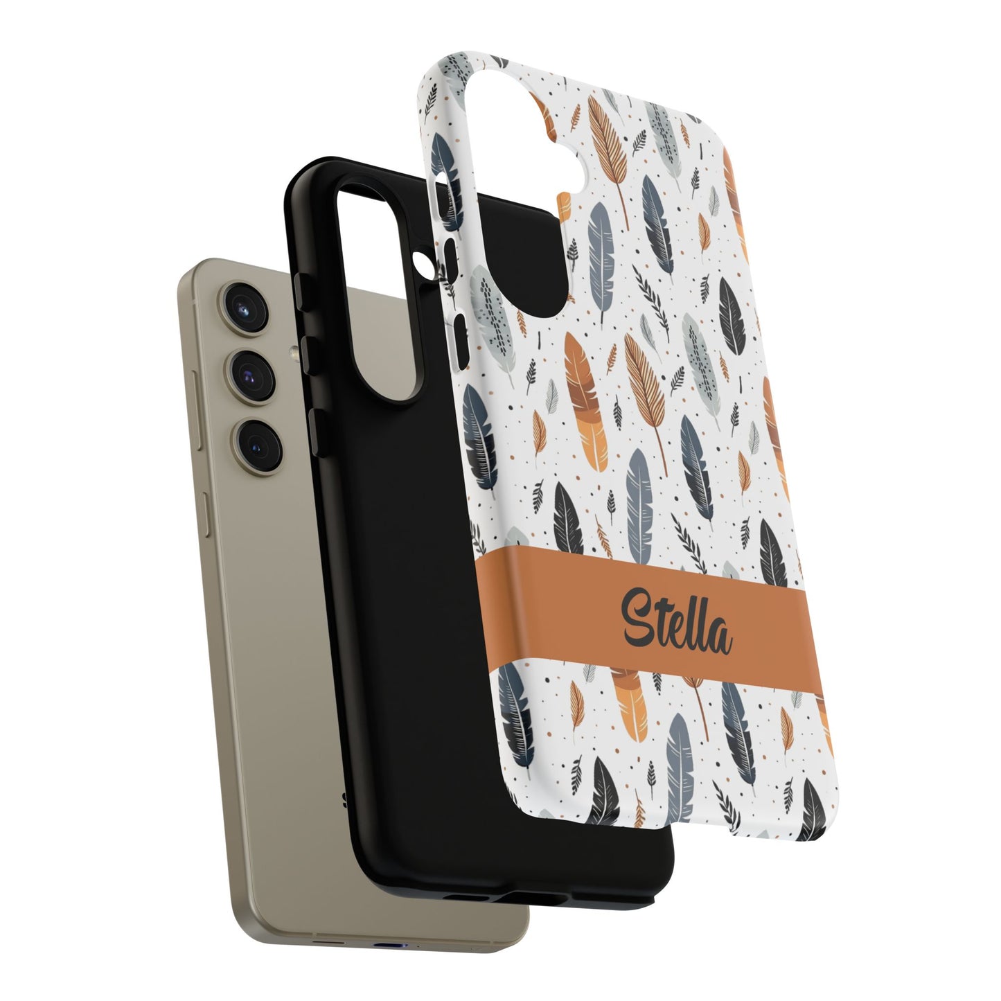 Personalized Whispering Feathers Samsung, Google Pixel and iPhone Case, Custom Name Case.