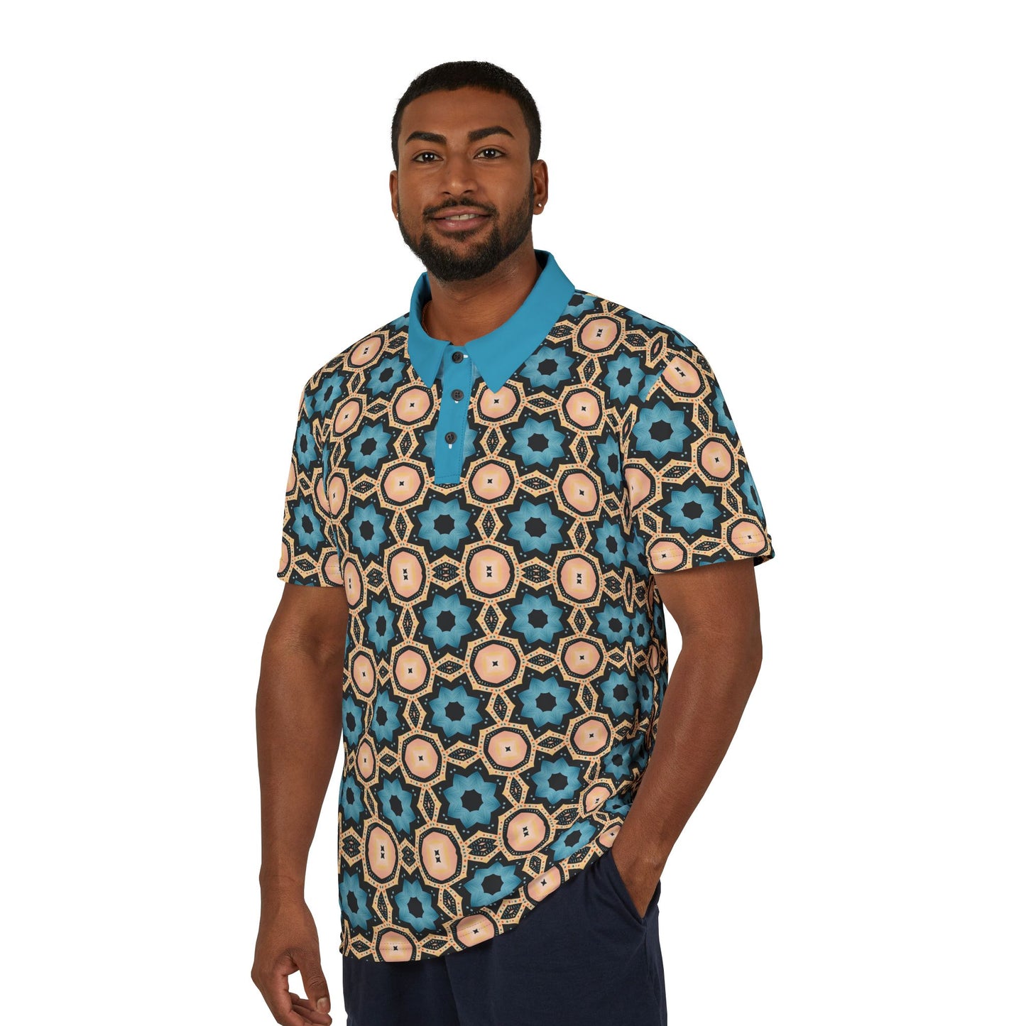 Sahara Star Mosaic Unisex Polo Shirt, Stylish Casual Wear, Perfect for Summer, Unique Patterned Shirt, Gift for Fashion Lovers, Trendy Top Gift for Her and Gift for Him