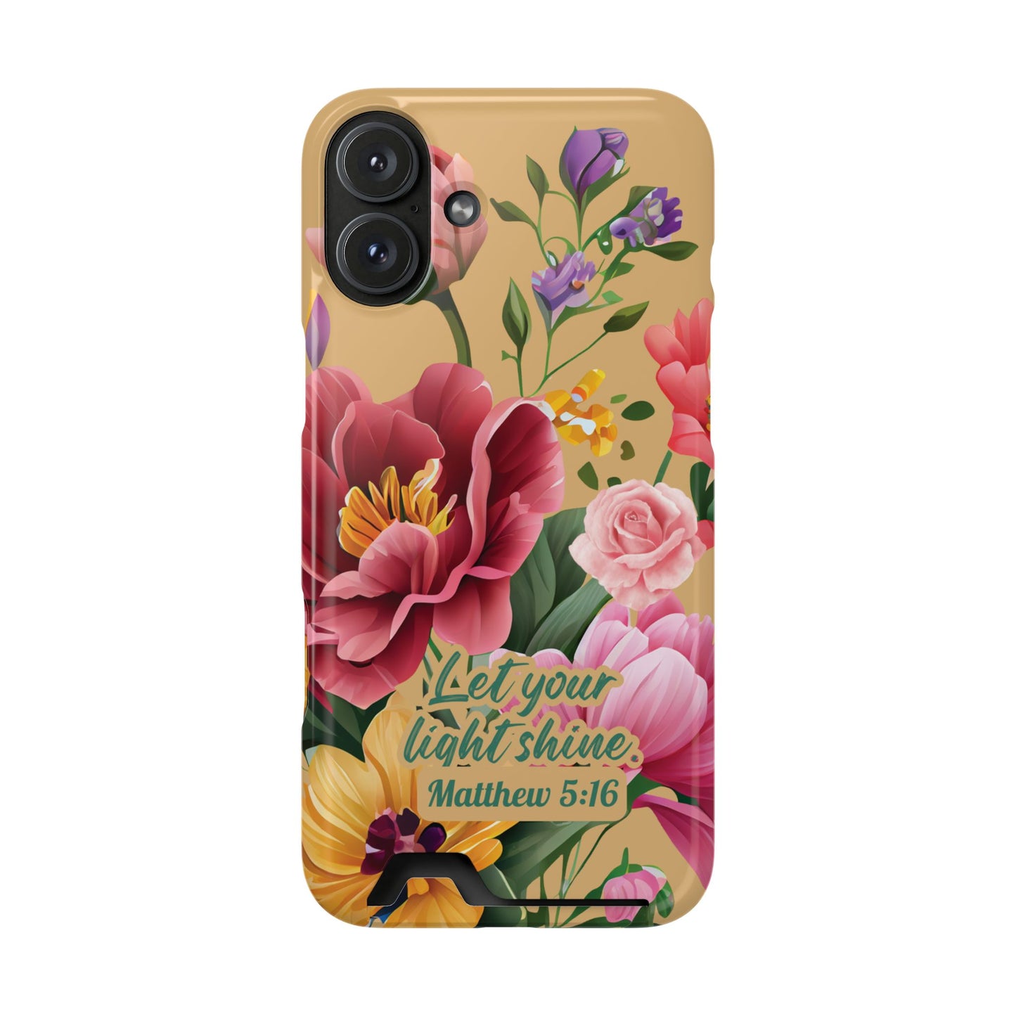 Floral Bible Verse Phone Case with Card Holder — "Let Your Light Shine" (Matthew 5:16)