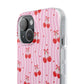 Personalized Cherry Blossom Dreams Flexi Case — Pink Retro Cherry iPhone® 7/8, 11, 12, 13, 14, 15, 16, 17, X/XS, SE, XR, Mini, Pro, Pro Max, Plus Cases.