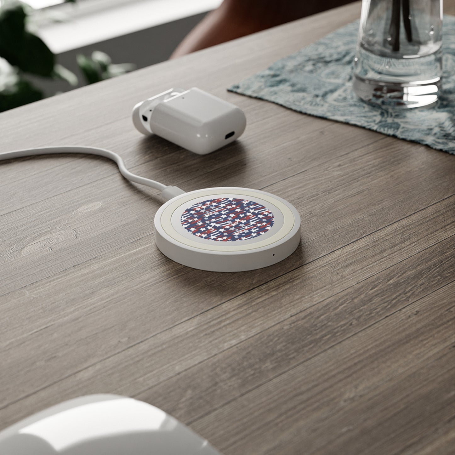 Patriotic Wave Wireless Charging Pad | USA Star Design.
