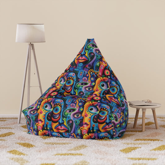 Psychedelic Visions Vibrant Artistic Bean Bag Chair Cover - Colorful Abstract Design for Cozy Spaces