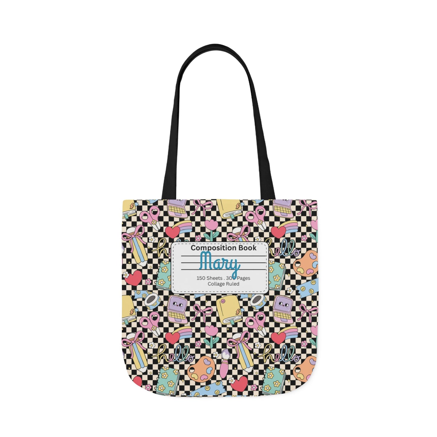 Personalized Black Doodle Daydream Composition Book Inspired Canvas Tote Bag with Colorful Straps, Cute School Bag, Eco-Friendly Tote, Back to School Shopping Bag, Teacher Gift Idea