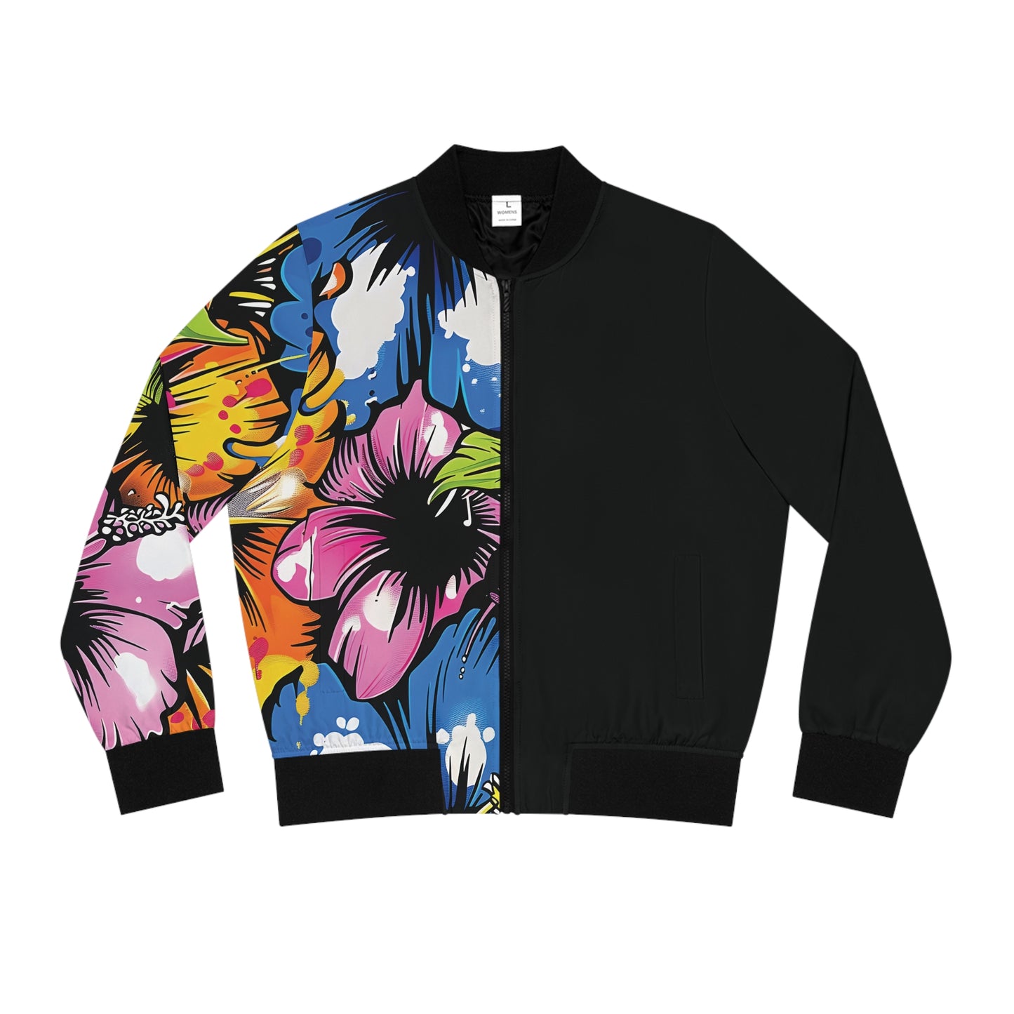 Women's Bomber Jacket - Urban Bloom Stand-Collar All-Over Print