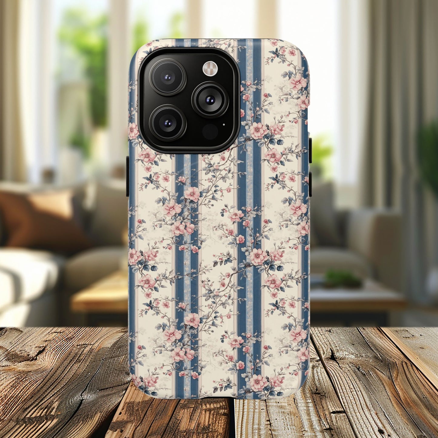 Victorian Rose Stripe iPhone Case, Tough Magnetic Cases for Stylish Protection, Flower Pattern iPhone Cover, Trendy Gift Idea for Her