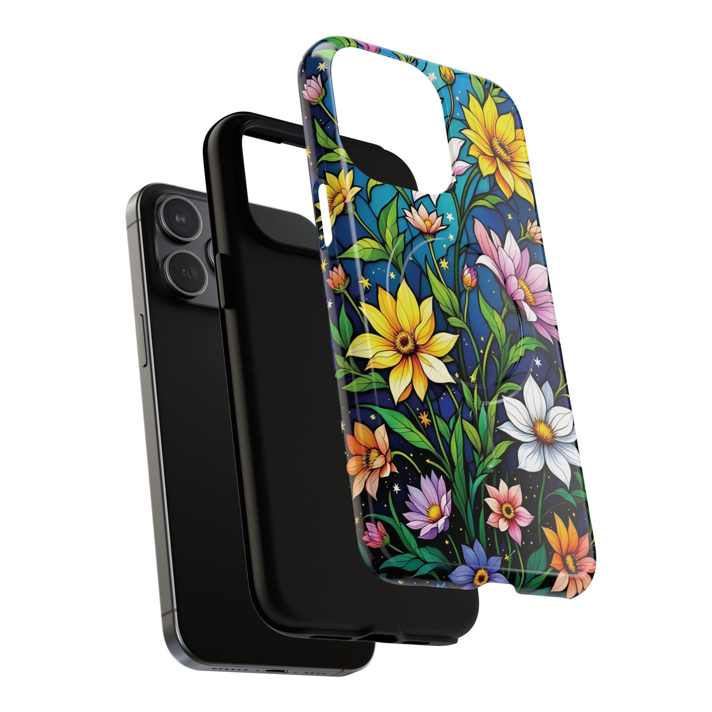 Flower Garden Stained Glass Phone Case, Tough Magnetic Cases, Floral Phone Cover, Durable Phone Accessories, Spring Gift, Birthday Present