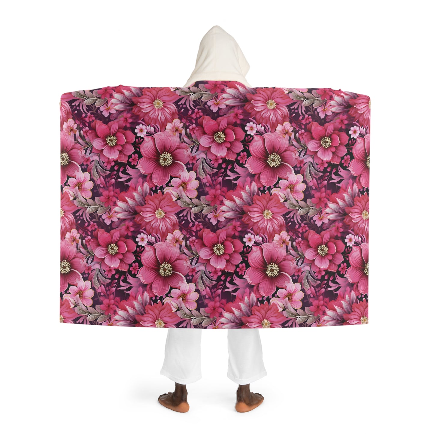 Peony Dreams Snuggle Hooded Sherpa Fleece Blanket