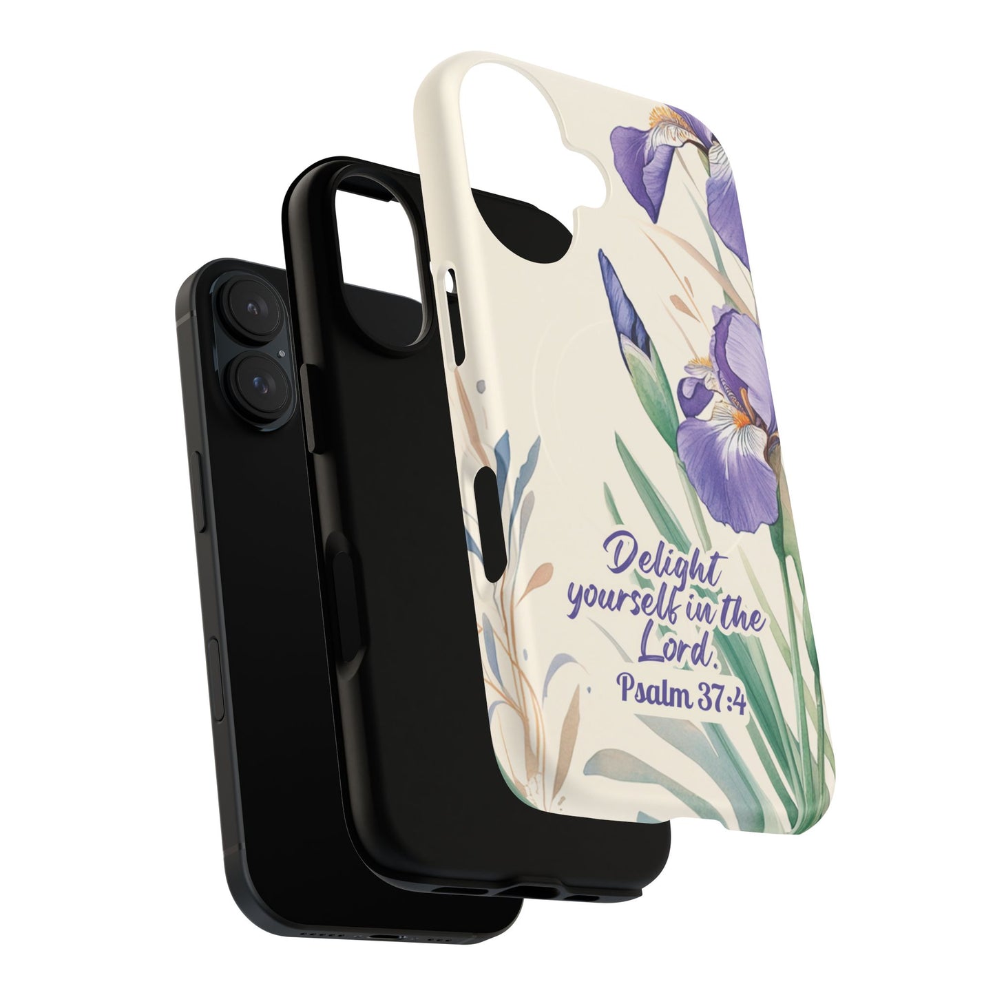 Delight yourself in the Lord Psalm 37:4, Inspirational Gift, iPhone Magnetic Case Scripture, Floral Bible Verse, MagSafe® iPhone® Tough Case, iPhone 14, iPhone 15, iPhone 16, Pro, Pro Max, Plus.