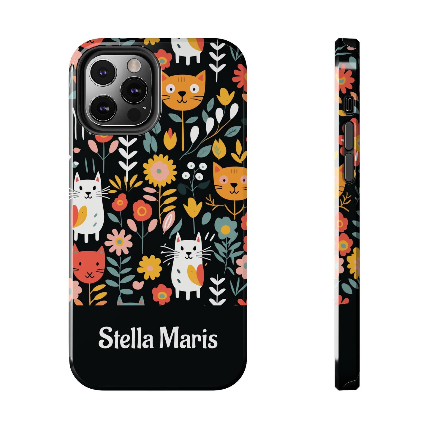 Personalized Whimsical Feline Garden Tough Phone Case — Custom Name iPhone & Samsung