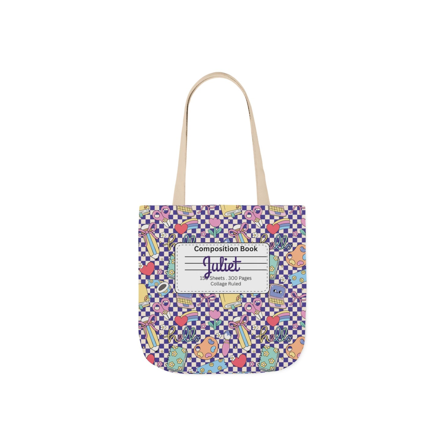 Personalized Purple Doodle Daydream Composition Book Inspired Canvas Tote Bag with Colorful Straps, Cute School Bag, Eco-Friendly Tote, Back to School Shopping Bag, Teacher Gift Idea