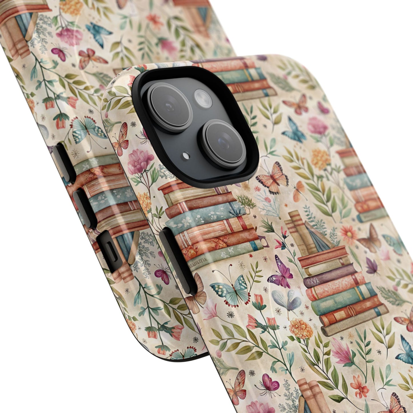 Colorful Bookworm Tough Magnetic iPhone Case,  Floral Butterfly Print, Gift for Readers, Tough IPhone Protective Cover, Bookish iPhone Case.