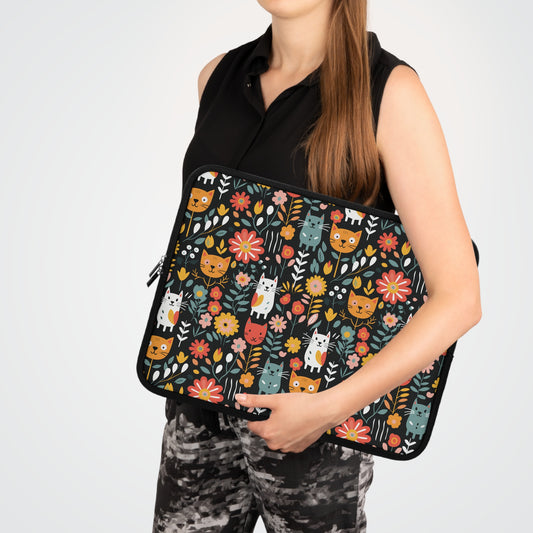 Whimsical Feline Garden Laptop Sleeve