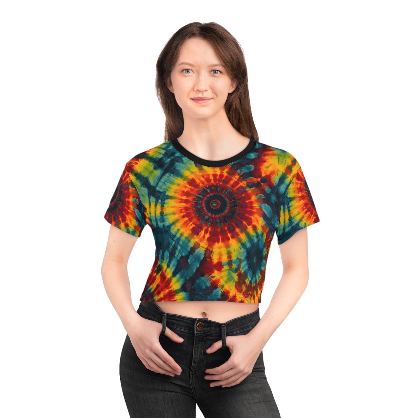 Rainbow Swirl Tie and Dye Crop Tee (AOP)