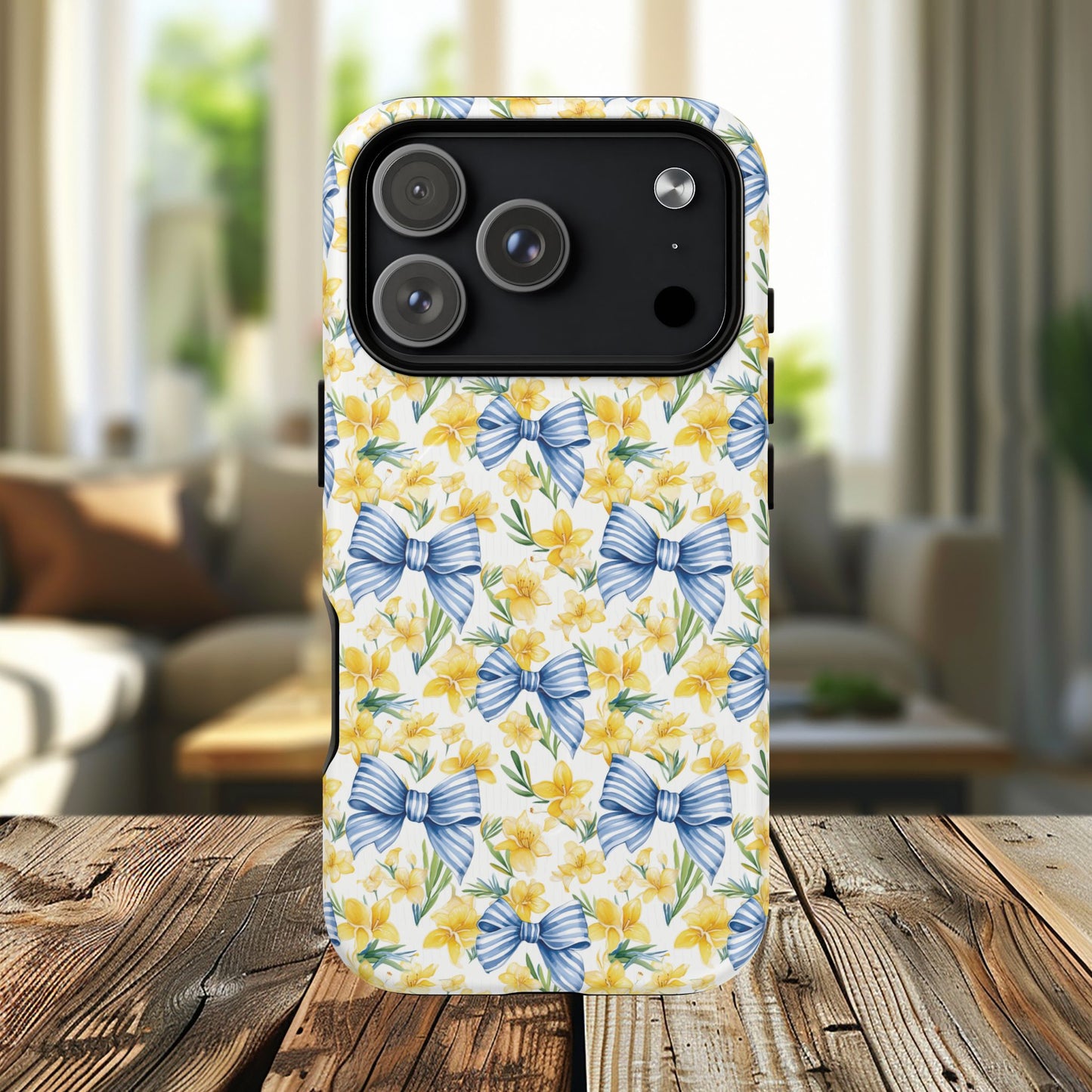 Sunshine Blue Coquette Bows Tough iPhone Magnetic Case for iPhones, Cute iPhone Cover, Spring Gift, Durable Case, Custom iPhone Protection