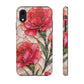 Stained Glass Effect Carnation Floral Tough Phone Case – Pink Vintage Botanical Protective Cover