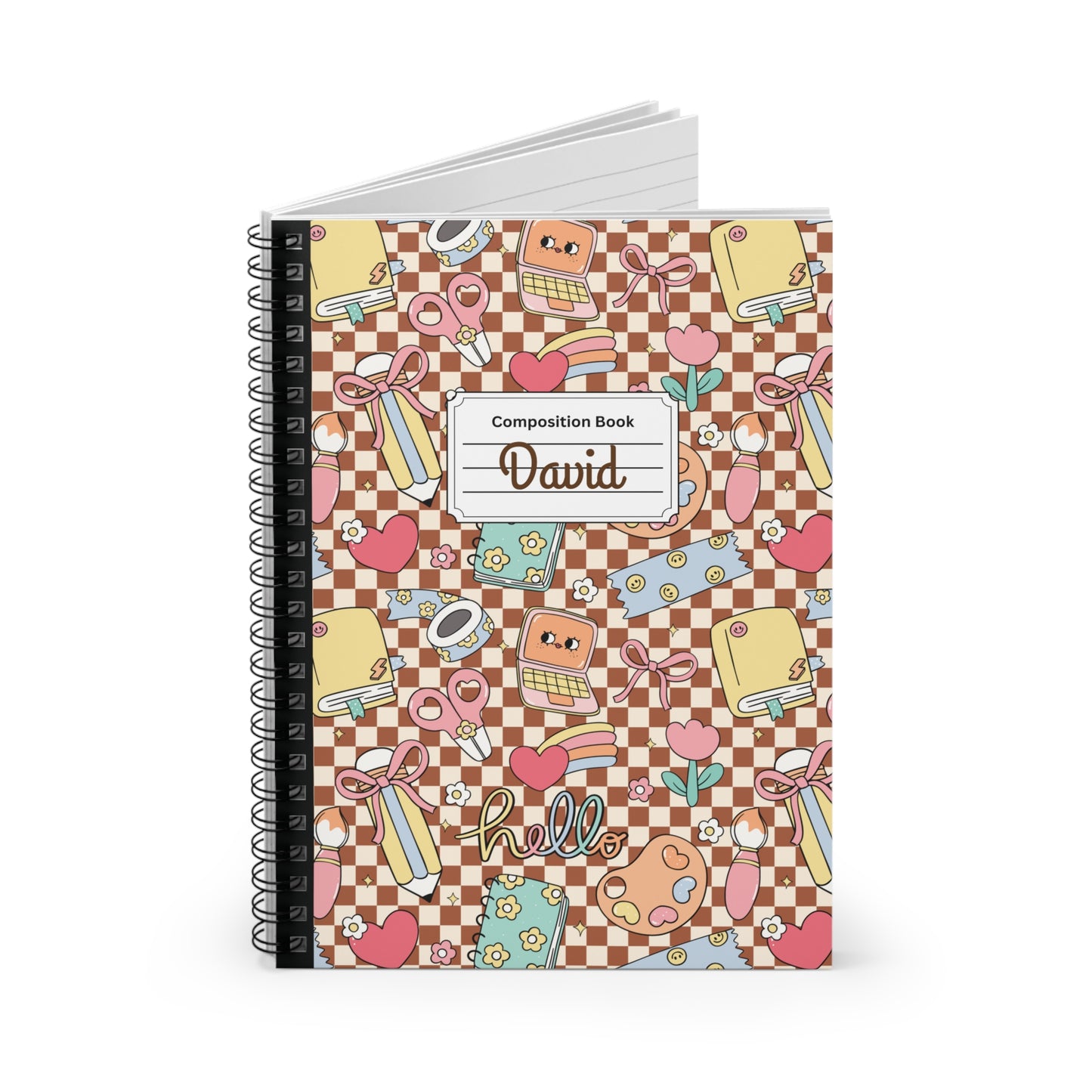 Personalized Brown Doodle Daydream Composition Book Inspired Playful Spiral Notebook - Perfect for School, Journaling, Kids, Teachers, Back to School Gifts