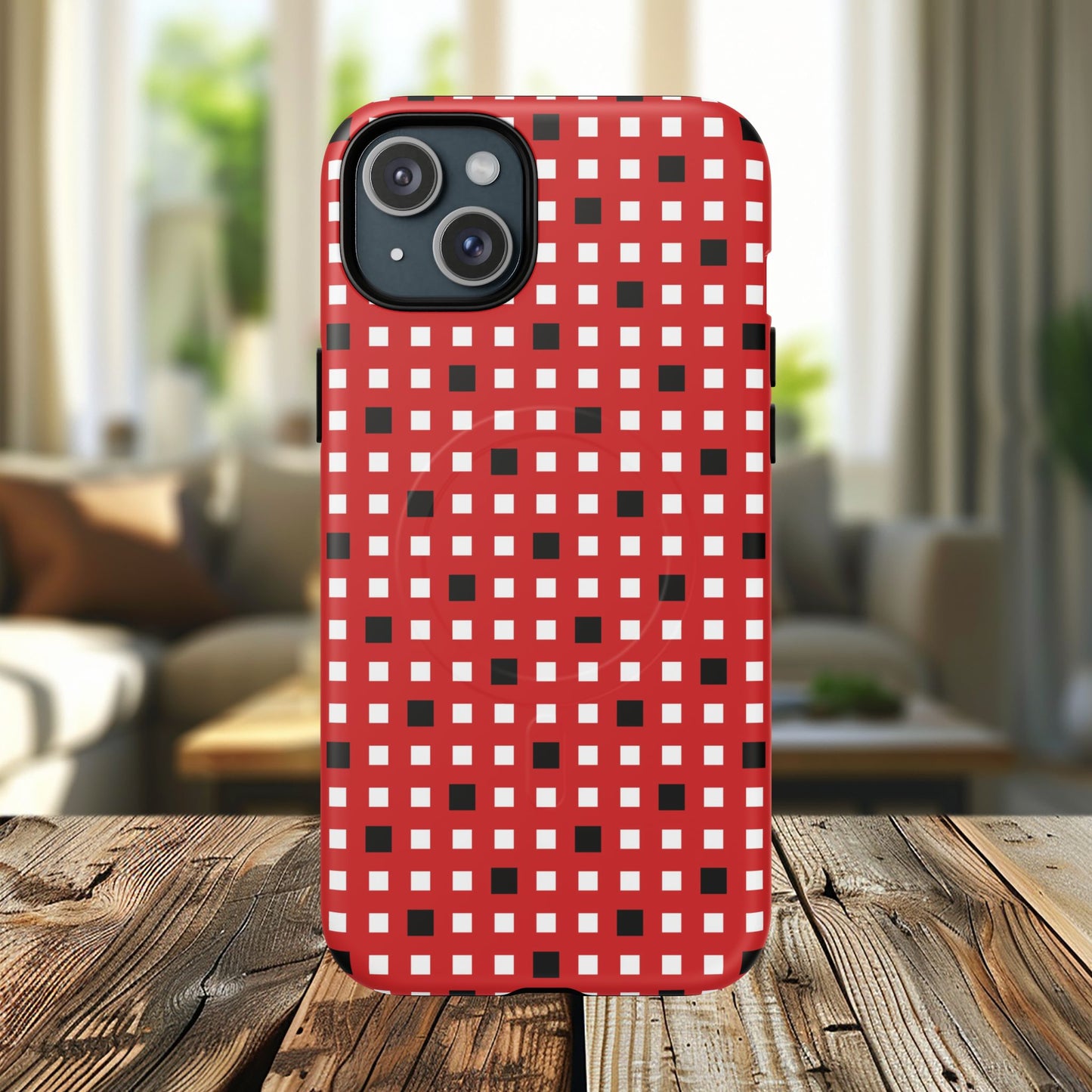 Crimson Gridlock Tough iPhone Magnetic Cases, Durable iPhone Accessories, Gift for Tech Lovers, Modern Design