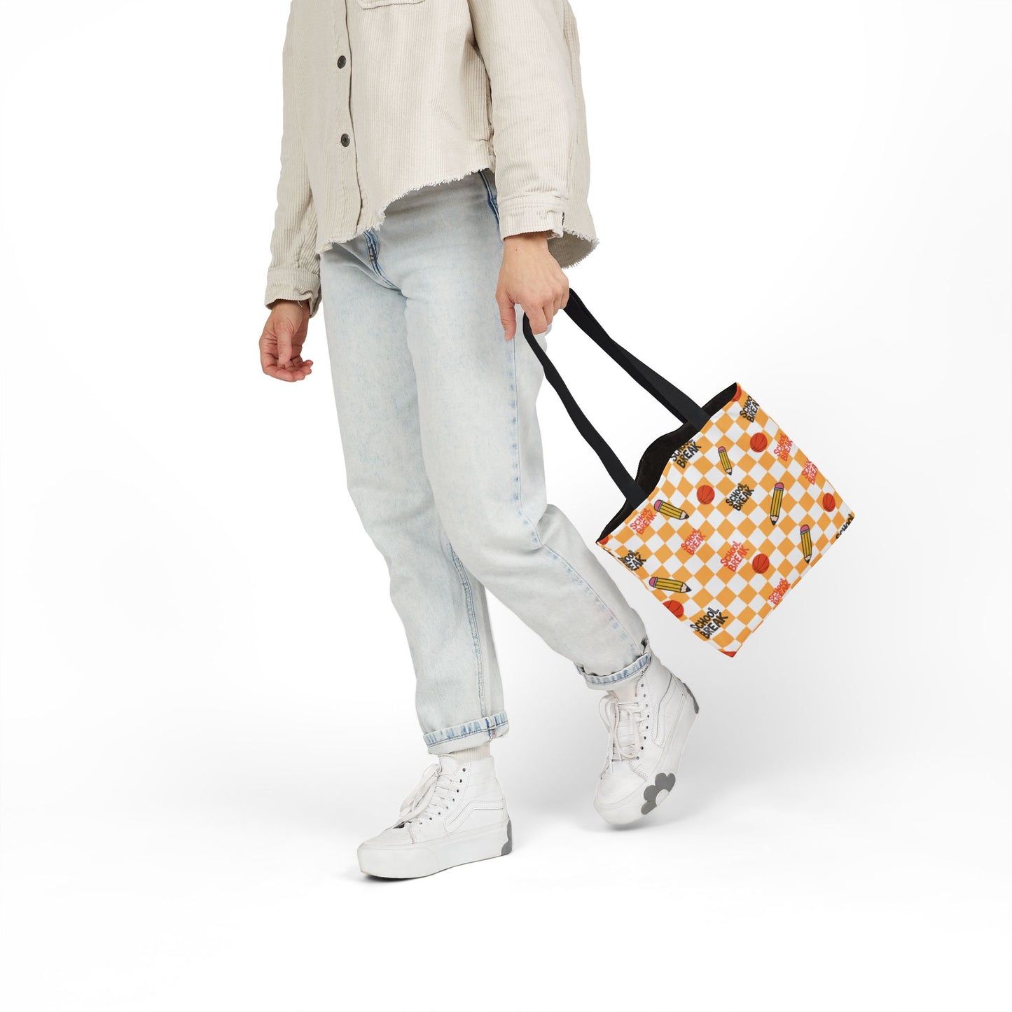 Personalized Orange Schoolyard Chic Composition Book Inspired Canvas Tote Bag with Colorful Straps, Cute School Bag, Eco-Friendly Tote, Back to School Shopping Bag, Teacher Gift Idea