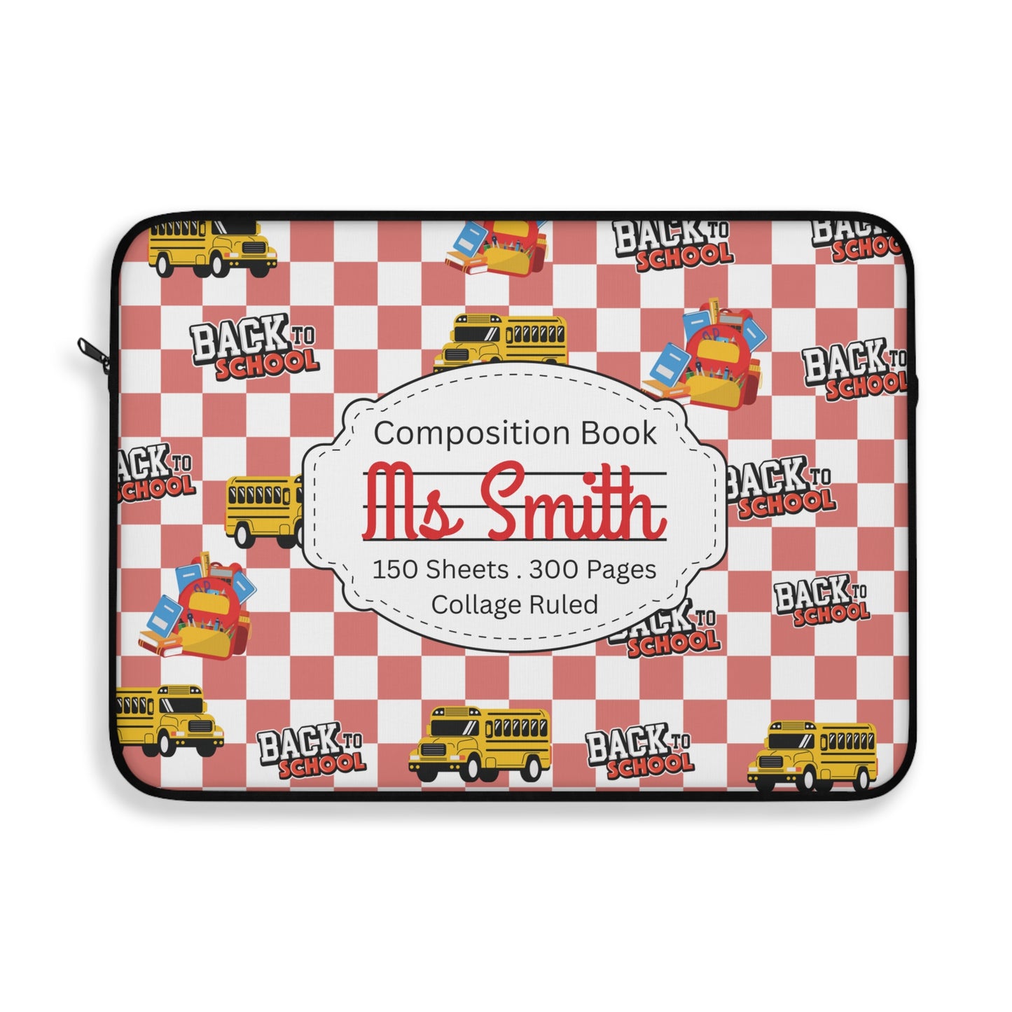 Personalized Red SchoolYard Chic Laptop Sleeve with Composition Book Inspired Design, Educational Gift for Teachers, Classroom Organization, Back to School, Unique Teacher Accessory