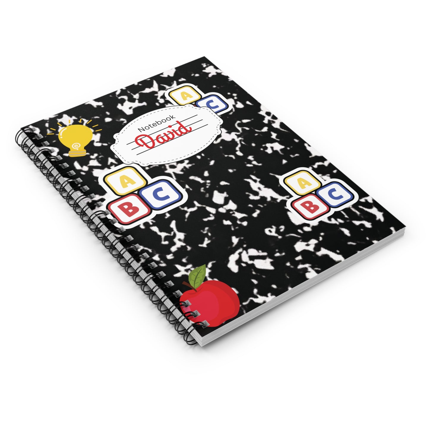 Personalized Black Composition Book Inspired Playful ABC Spiral Notebook - Perfect for School, Journaling, Kids, Teachers, Back to School Gifts
