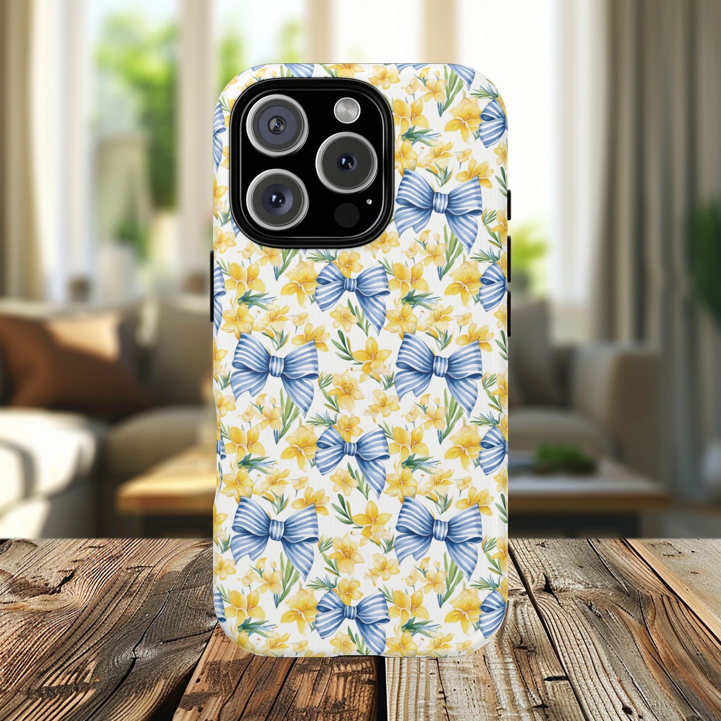 Sunshine Blue Coquette Bows Tough iPhone Magnetic Case for iPhones, Cute iPhone Cover, Spring Gift, Durable Case, Custom iPhone Protection