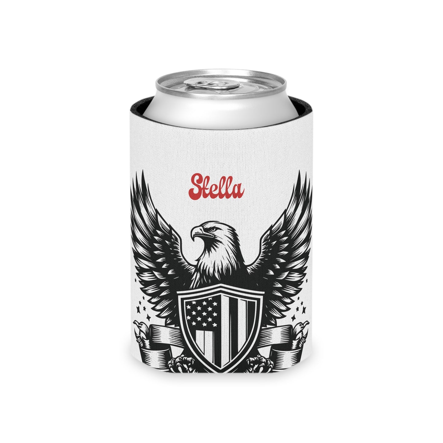 Personalized Patriotic Eagle with Shield Design Can Cooler — (Custom Name)
