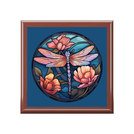 Dragonfly Floral Jewelry Box — Stained-Glass Style Trinket Keepsake