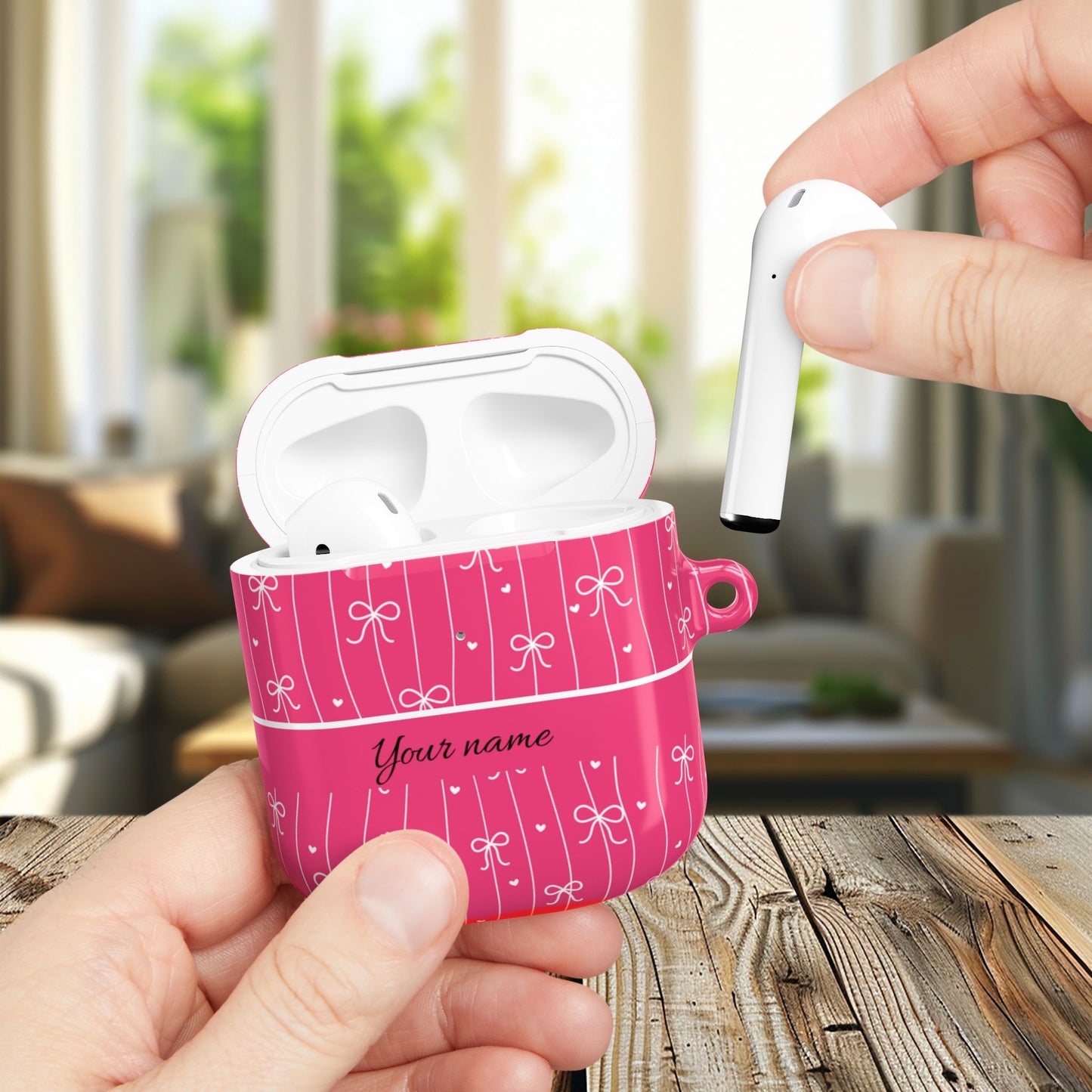 Personalized Pink Bow Coquette AirPod Cases — Custom Name Protective Cover