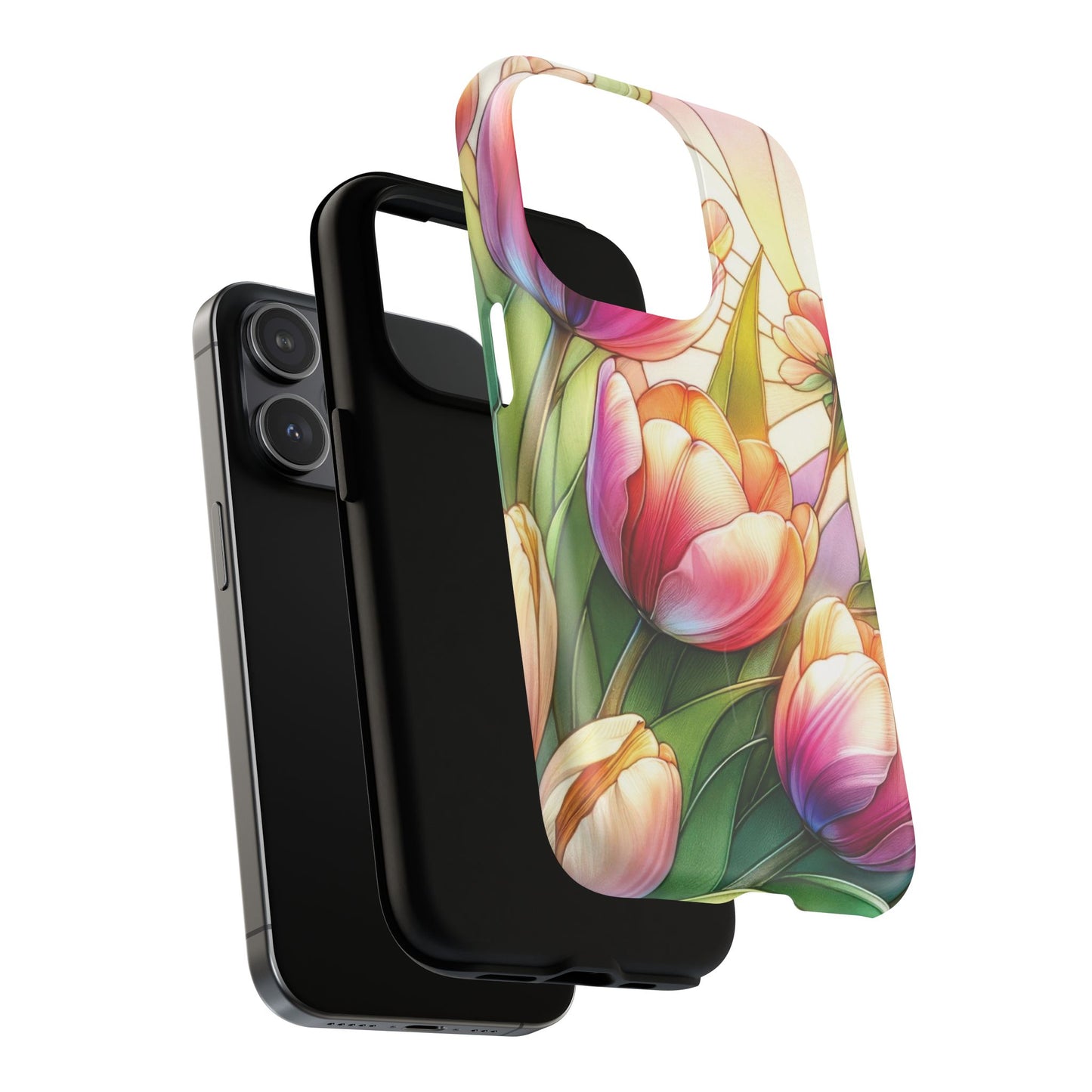Tulip Glow Tough iPhone Magnetic Case, Floral Design, Spring Gift, Durable Protection, Smartphone Accessories, MagSafe Accessories, Stained Glass Tulip Gift