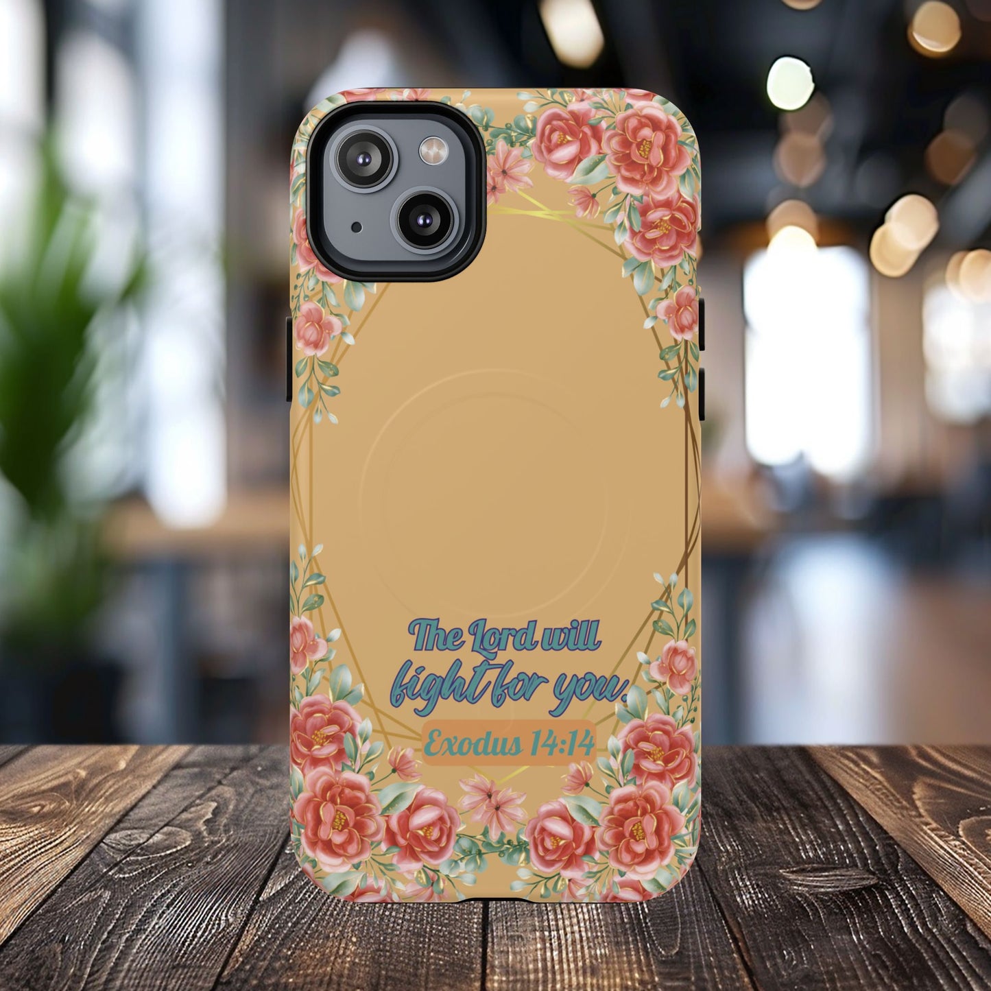 The Lord will Fight for You Exodus 14:14, Inspirational Gift, Tough MagSafe®  Magnetic Case Scripture, Sunflower Bible Verse, iPhone® 13, 14, iPhone 15, iPhone 16, 17, Pro, Pro Max, Plus.