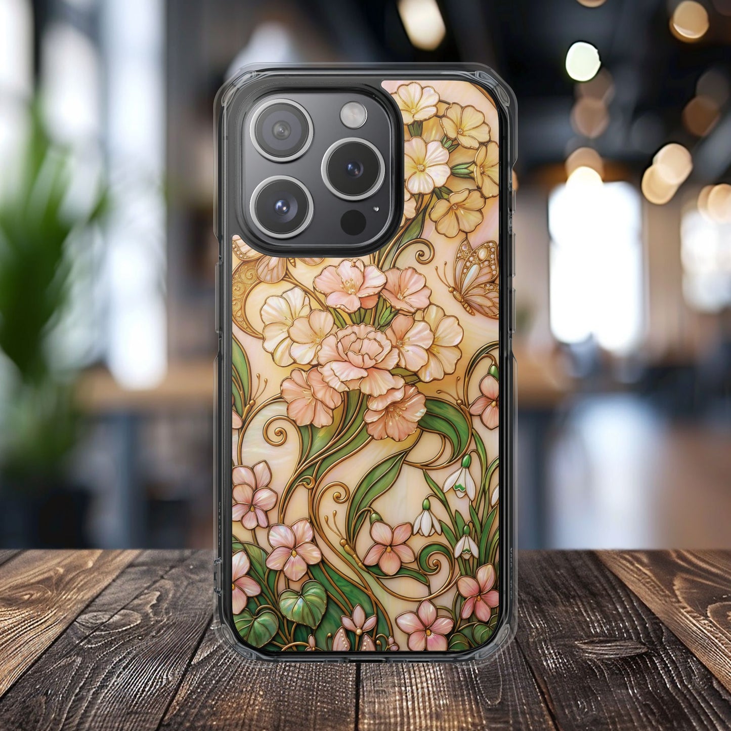 Floral Vintage Art Stained Glass Effect Nouveau Clear Magnetic Impact Case