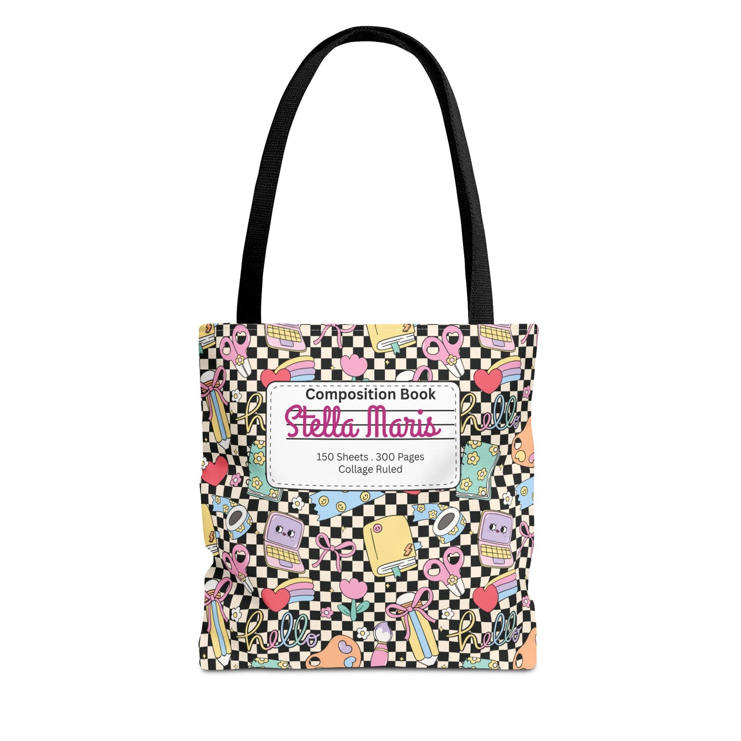 Personalized Black Doodle Daydream Composition Book Inspired Tote Bag, Back to School Tote, Teacher Gift, Kids Bag, Custom Name Bag, Educational Accessories, Back to School Tote Bag.