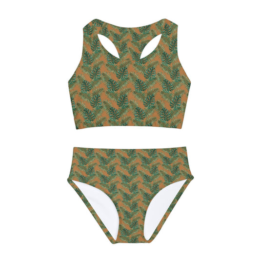 Brown Tropical Bliss Girls Two Piece Swimsuit (AOP)- (PY)