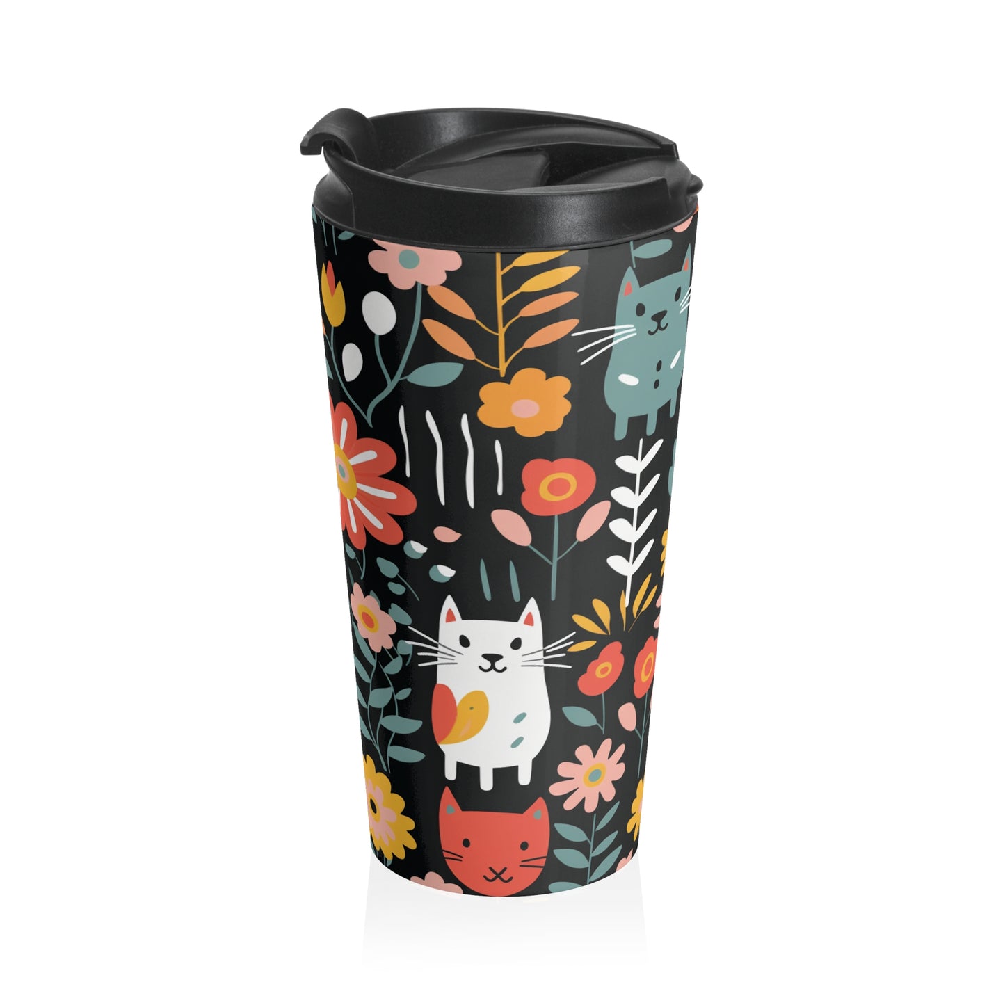 Whimsical Feline Garden Stainless Steel Travel Mug