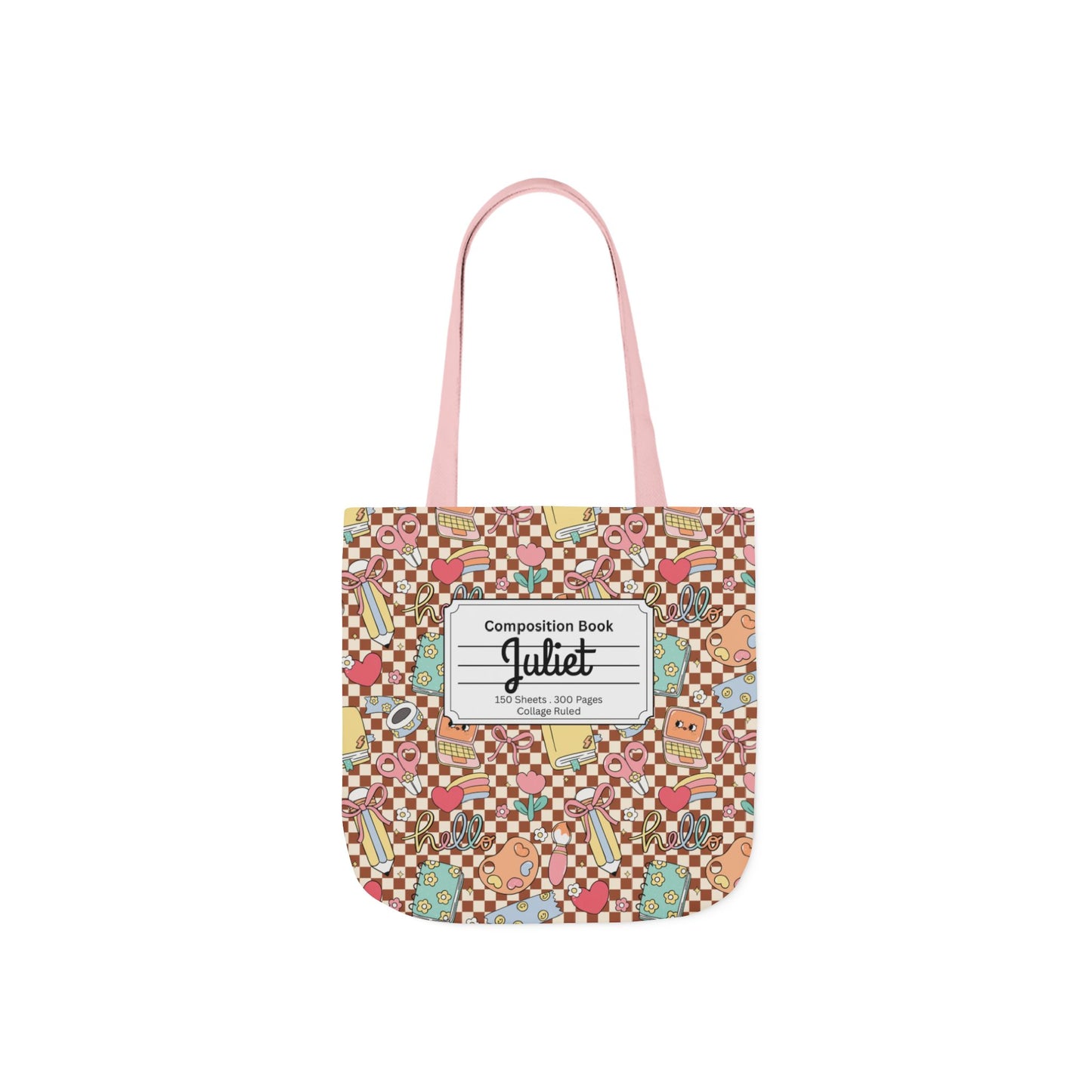 Personalized Brown Doodle Daydream Composition Book Inspired Canvas Tote Bag with Colorful Straps, Cute School Bag, Eco-Friendly Tote, Back to School Shopping Bag, Teacher Gift Idea
