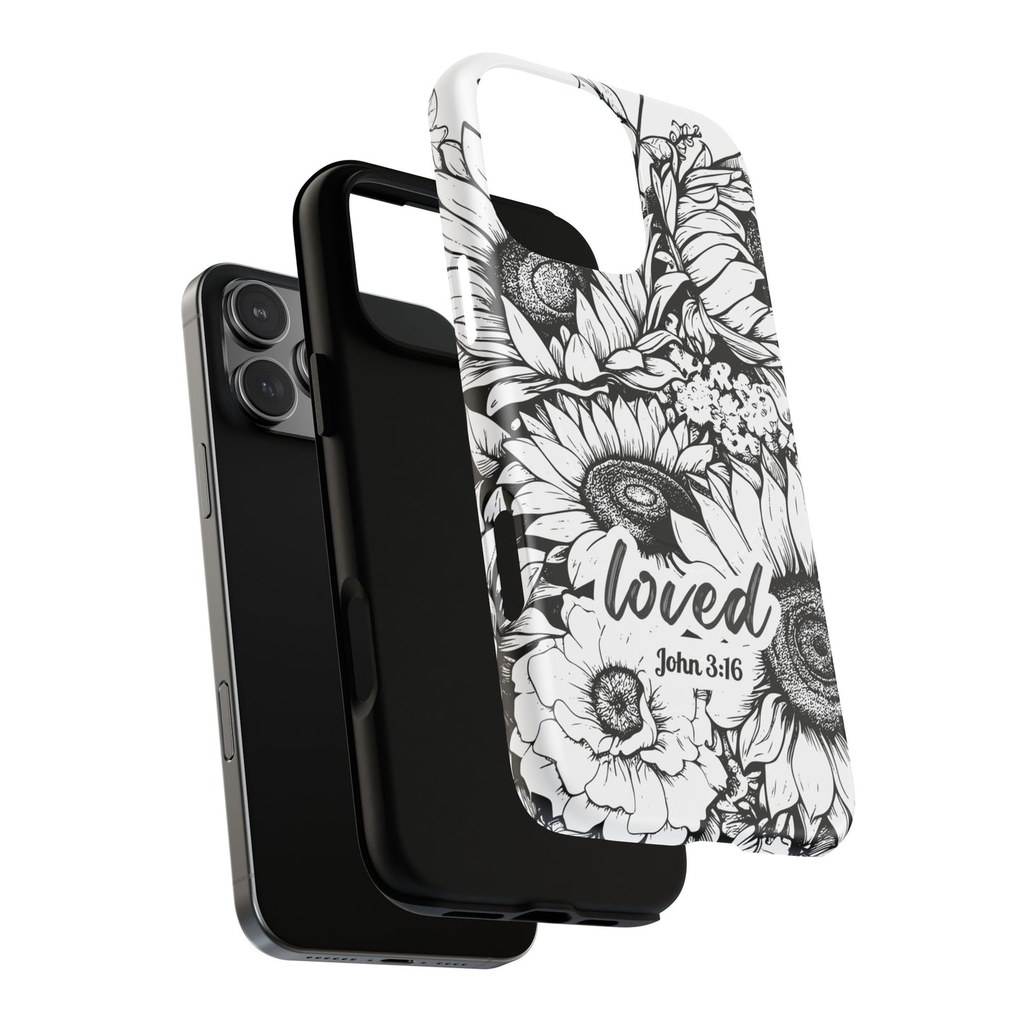 Loved John 3:16, Inspirational Gift, Tough iPhone Magnetic Case Scripture, Sunflower Bible Verse, MagSafe® iPhone® Tough Case, iPhone 14, iPhone 15, iPhone 16, Pro, Pro Max, Plus