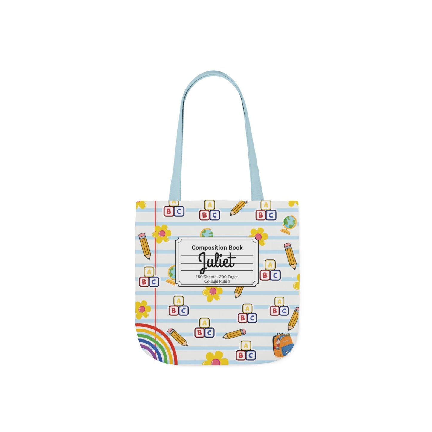 Personalized White Schoolyard Chic Composition Book Inspired Canvas Tote Bag with Colorful Straps, Cute School Bag, Eco-Friendly Tote, Back to School Shopping Bag, Teacher Gift Idea
