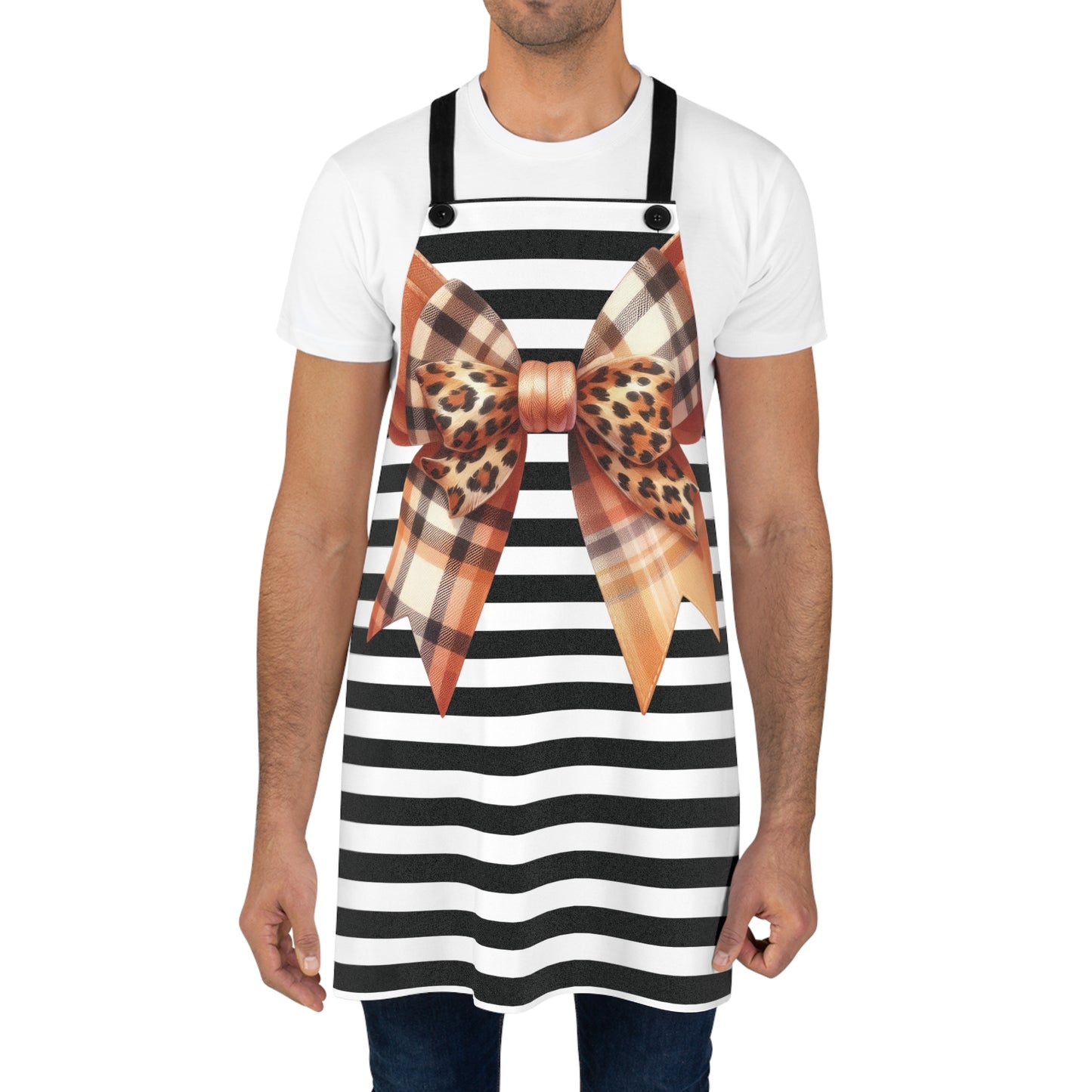 Striped Bow Apron with Detachable Straps - Lightweight Cooking Accessory