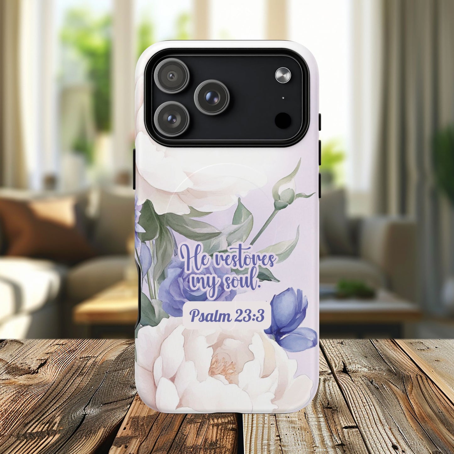 He Restores My Soul Tough iPhone Magnetic Cases, Christian Gift, MagSafe® iPhone® Tough Case, iPhone 13, 14, iPhone 15, iPhone 16, 17, Pro, Pro Max, Plus