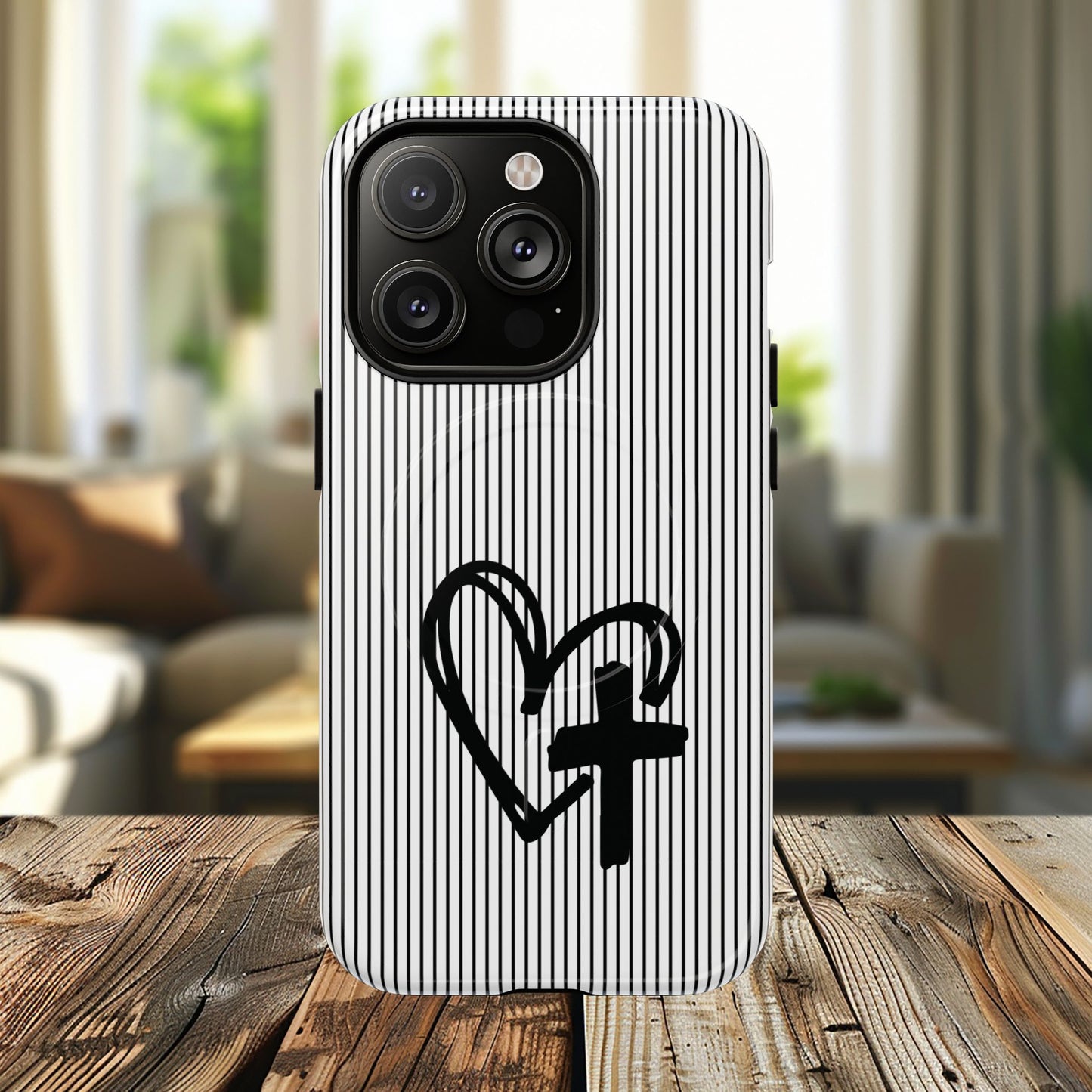 Tough Magnetic Phone Case with Heart & Cross Design, Durable Phone Cover, Unique Gift for Her, Stylish Accessory, Everyday Use