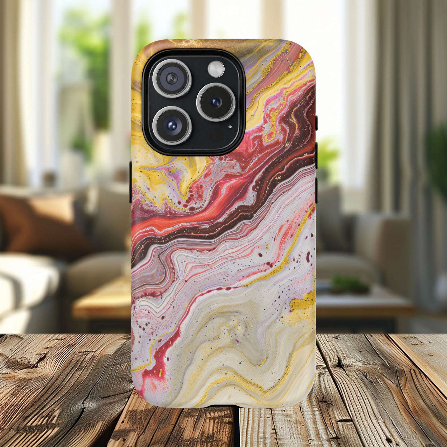 Colorful Red Marble iPhone Case, Tough Magnetic Cases, Stylish iPhone Protection, Unique Gift for iPhone Lovers, iPhone Accessories