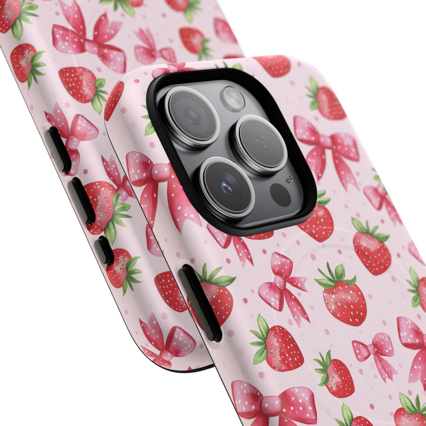 Strawberry Blush Coquette Magnetic Tough iPhone Cases - Funky Fruit Cases, Floral iPhone Cover, Trendy Gifts, iPhone Accessories, Strawberry Lover