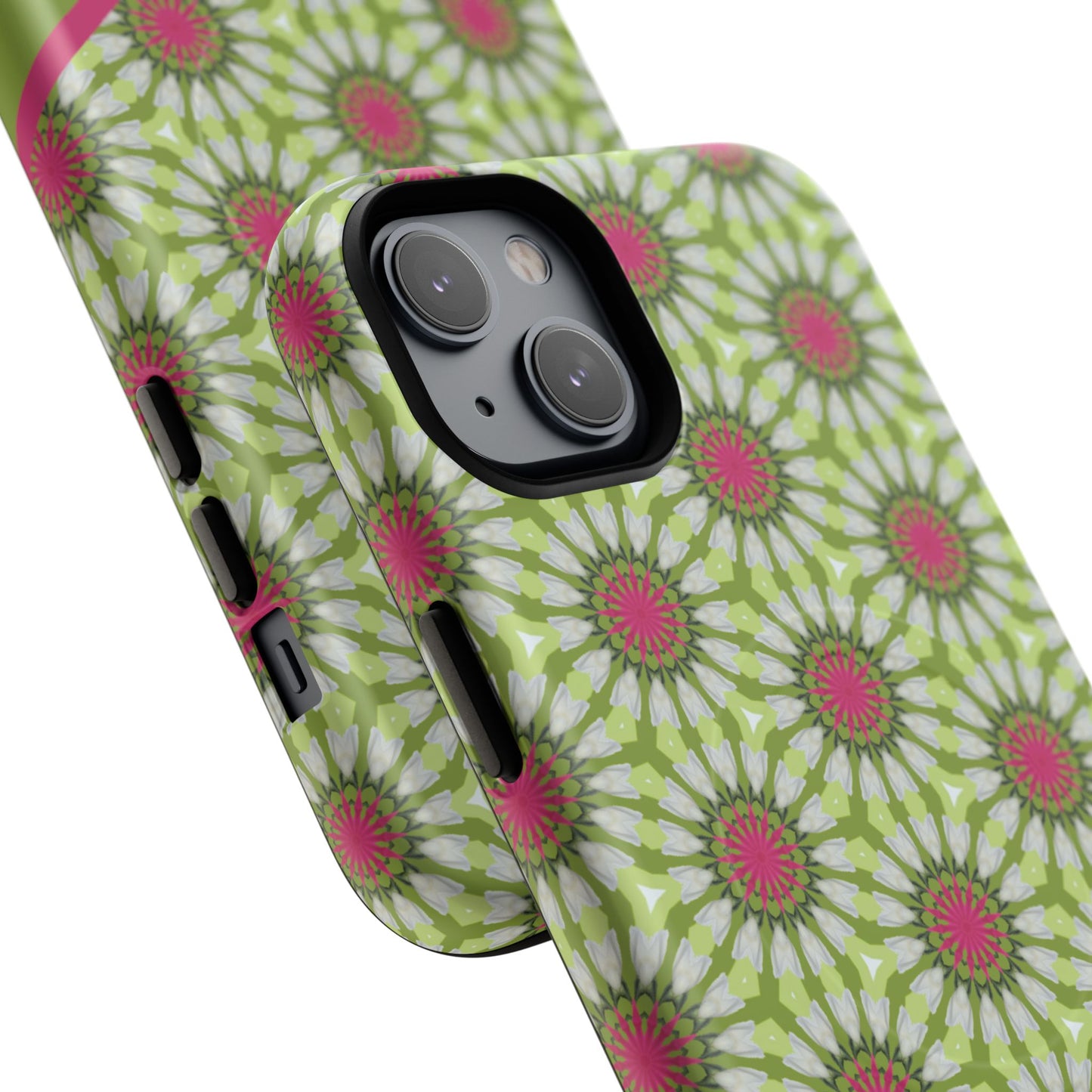 Personalized Meadow Mandala Bloom Vibrant Flower  — Green & Pink Geometric Daisy Design