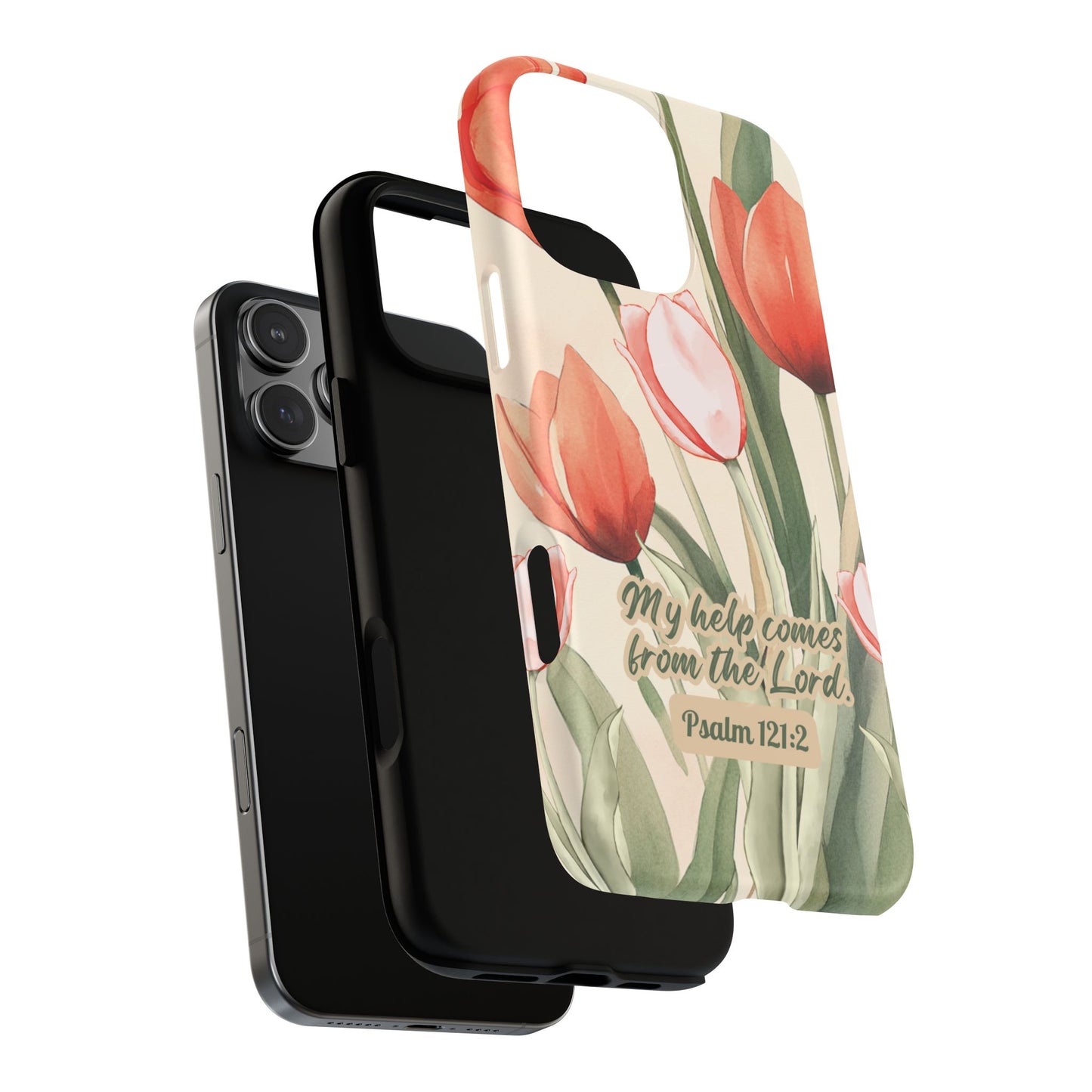 My Help comes from the Lord Psalm 121:2, Inspirational Gift, Tough iPhone Magnetic Case Scripture, Floral Bible Verse, MagSafe® iPhone® Tough Case, iPhone 14, iPhone 15, iPhone 16, Pro, Pro Max, Plus.