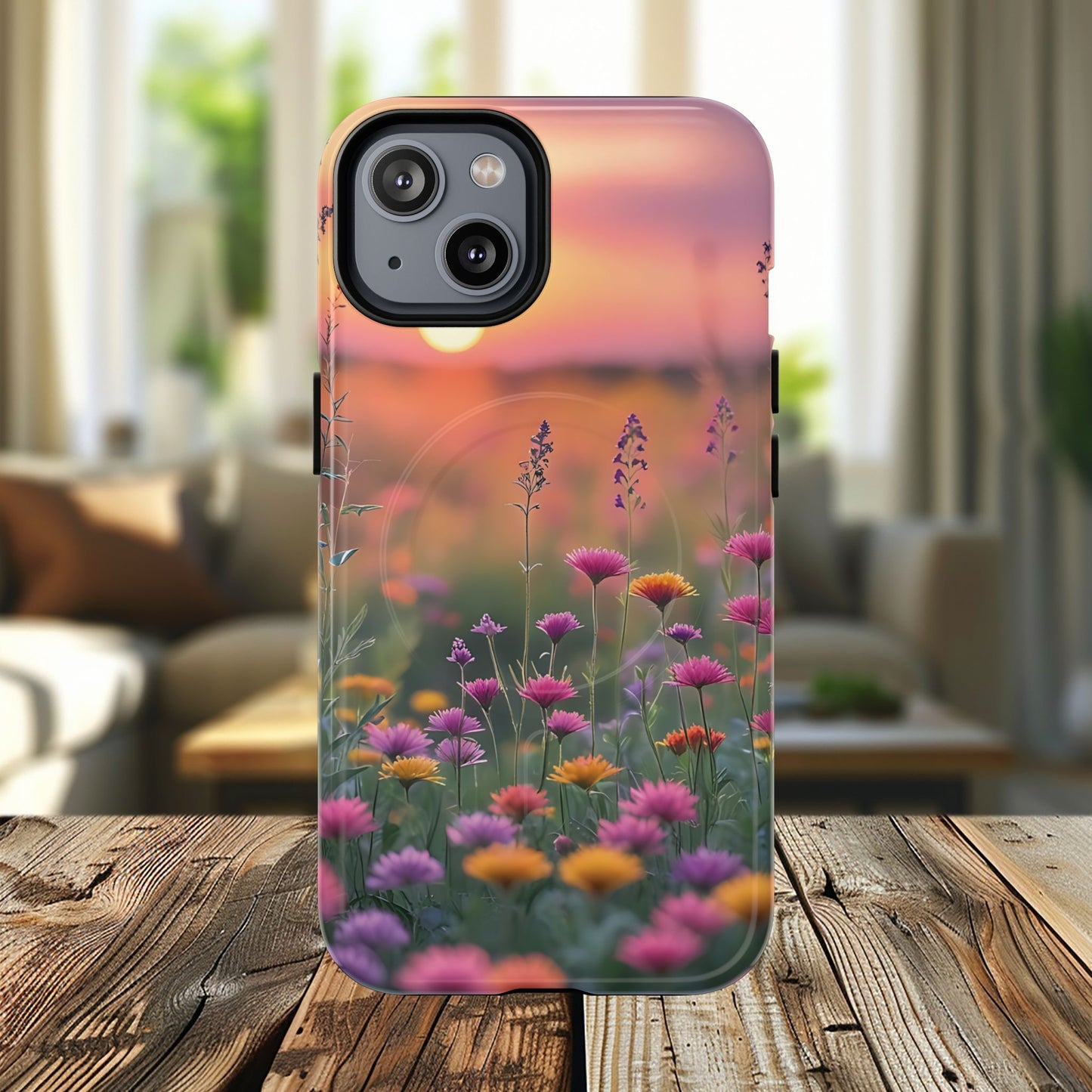 Floral Sunset Phone Case, Tough Magnetic Cases for iPhone, Nature Lover Gift, Durable Protection, Eco-Friendly Phone Accessory