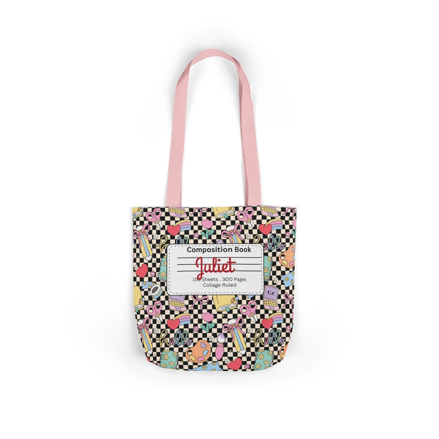 Personalized Black Doodle Daydream Composition Book Inspired Canvas Tote Bag with Colorful Straps, Cute School Bag, Eco-Friendly Tote, Back to School Shopping Bag, Teacher Gift Idea