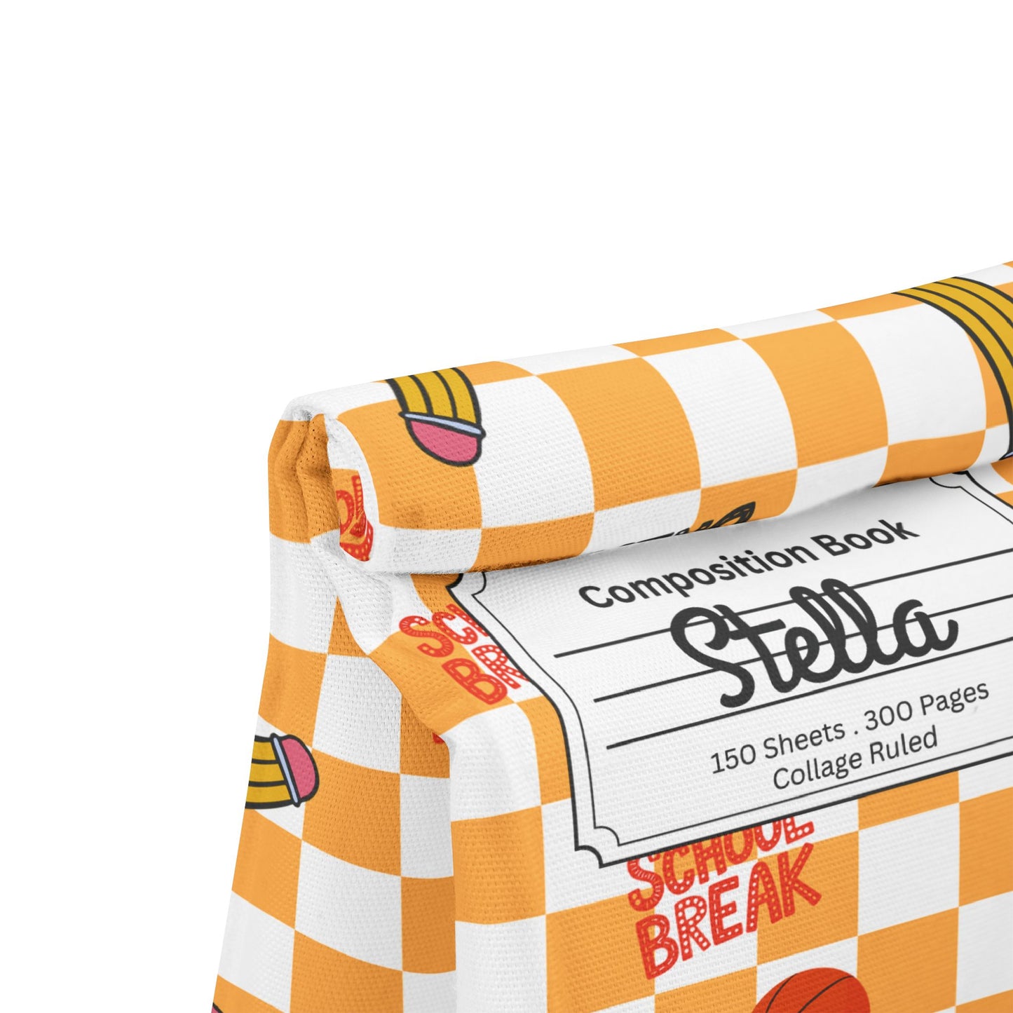 Custom Orange Schoolyard Chic Composition Book Inspired Stylish Polyester Lunch Box for Kids - Perfect for School, Picnics, or Snacks | Personalized ABC Design, Back to School, Family [...]