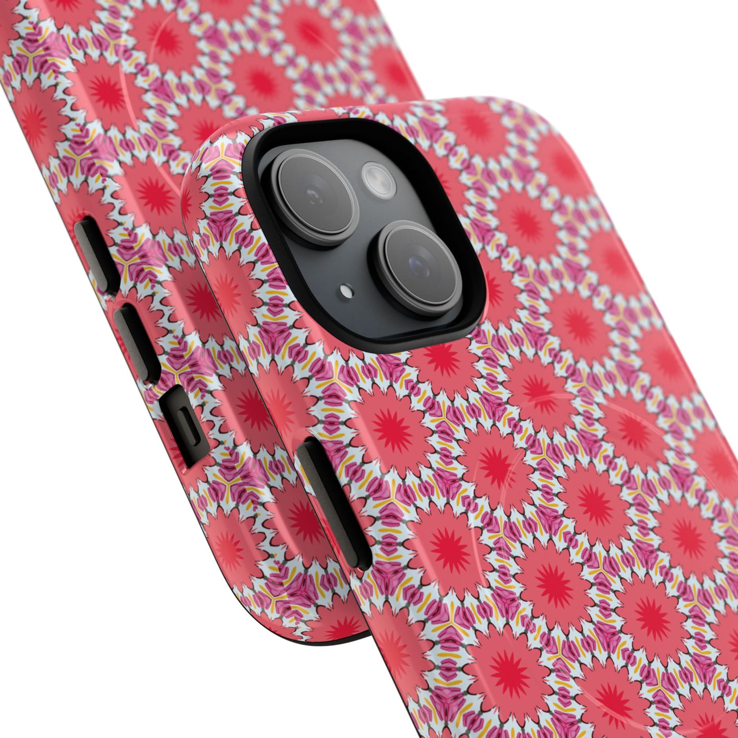 Roseburst Mosaic Vibrant Flower Pattern iPhone Case, Stylish iPhone Cover, Tough Magnetic Case, Floral Gift, Trendy Accessory for Her